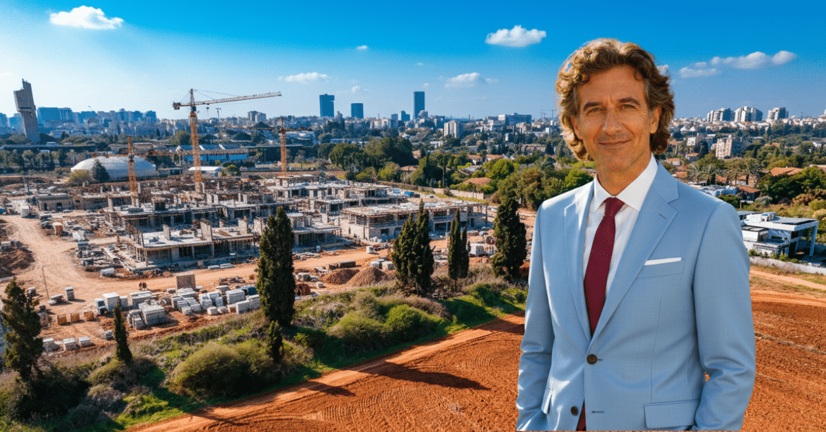 אילוסטרציה: מפתח זהב על רקע הדמיית רובע "כפר סבא בן יהודה צפון", קרקע להשקעה ותמ"ל 3014.